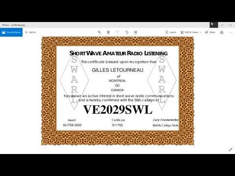 Certificado de Indicativo de radioescucha (SWL Call Sign)